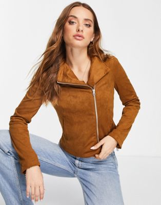 French Connection calira suedette jacket in brown