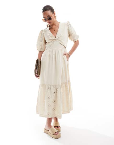 French Connection - Cambria - Vestito midi in pizzo di cotone beige - view 1