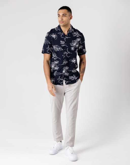 French Connection - Camicia a maniche corte blu navy con stampa floreale, 3 di 4