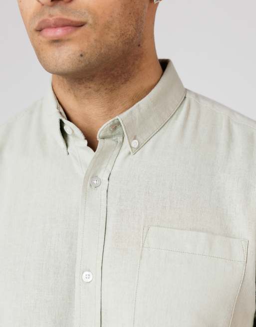French Connection - Camicia a maniche corte in misto lino verde chiaro con tasca sul petto, 4 di 4