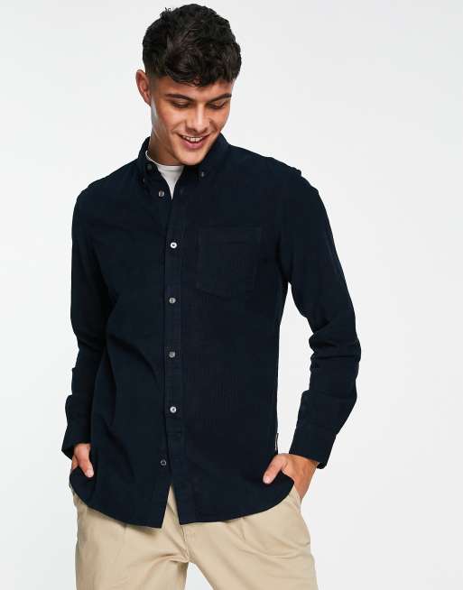 French Connection - Camicia a maniche lunghe in velluto a coste blu navy