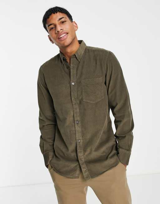 French Connection - Camicia a maniche lunghe kaki a coste