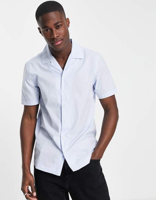 French Connection - Camicia celeste a maniche corte con colletto a rever