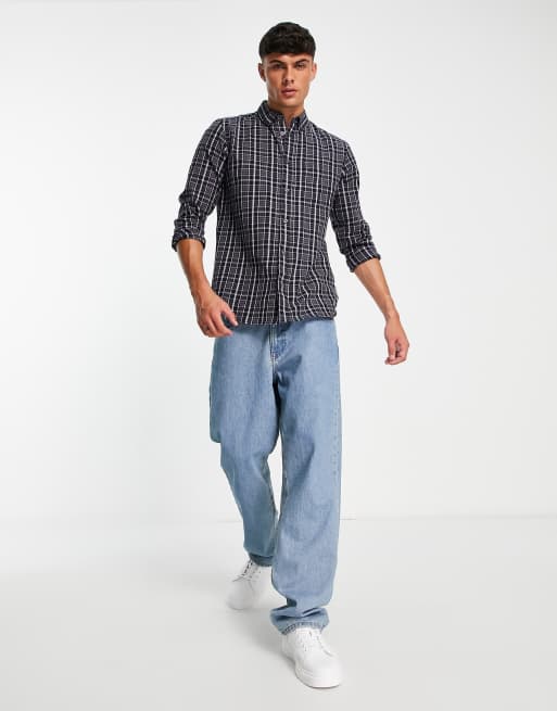 French Connection - Camicia di flanella a maniche lunghe blu navy medio a quadri