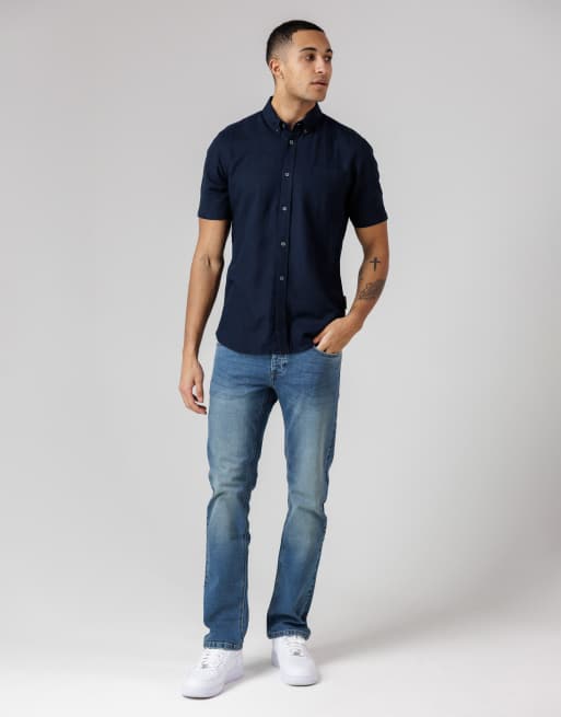 French Connection - Camicia in misto lino a maniche corte blu navy con tasca sul petto, 3 di 4