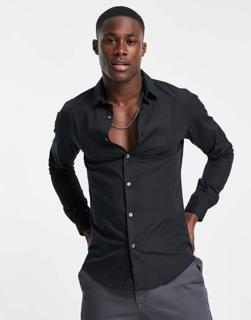 French Connection - Camicia skinny in popeline elasticizzato tinta unita