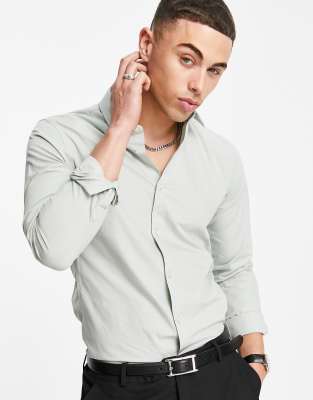 French Connection - Camicia skinny in popeline elasticizzato tinta unita