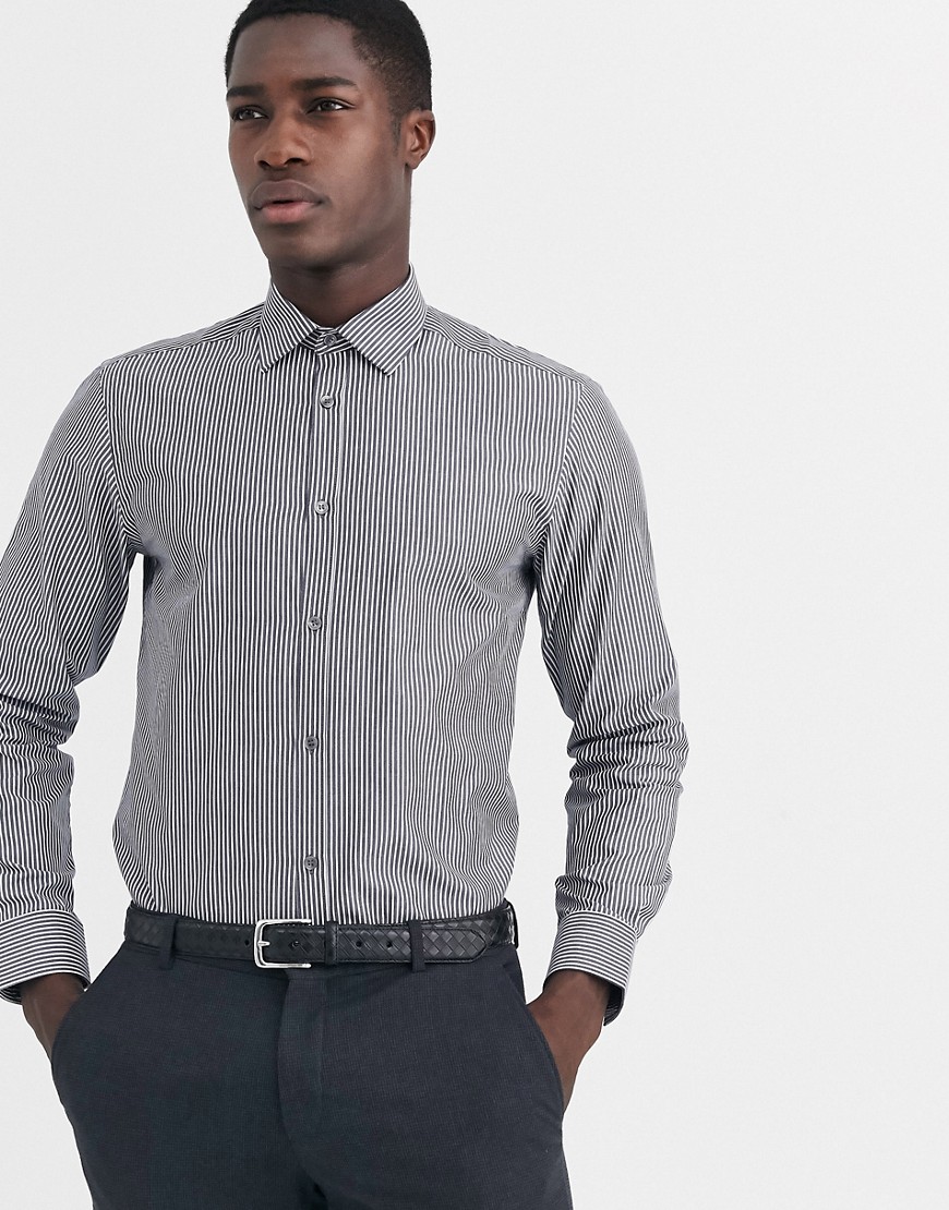 French Connection - Camicia slim a righe medie-Navy