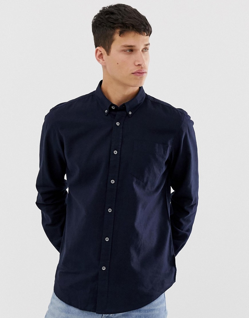French Connection - Camicia slim in lino a maniche lunghe-Navy