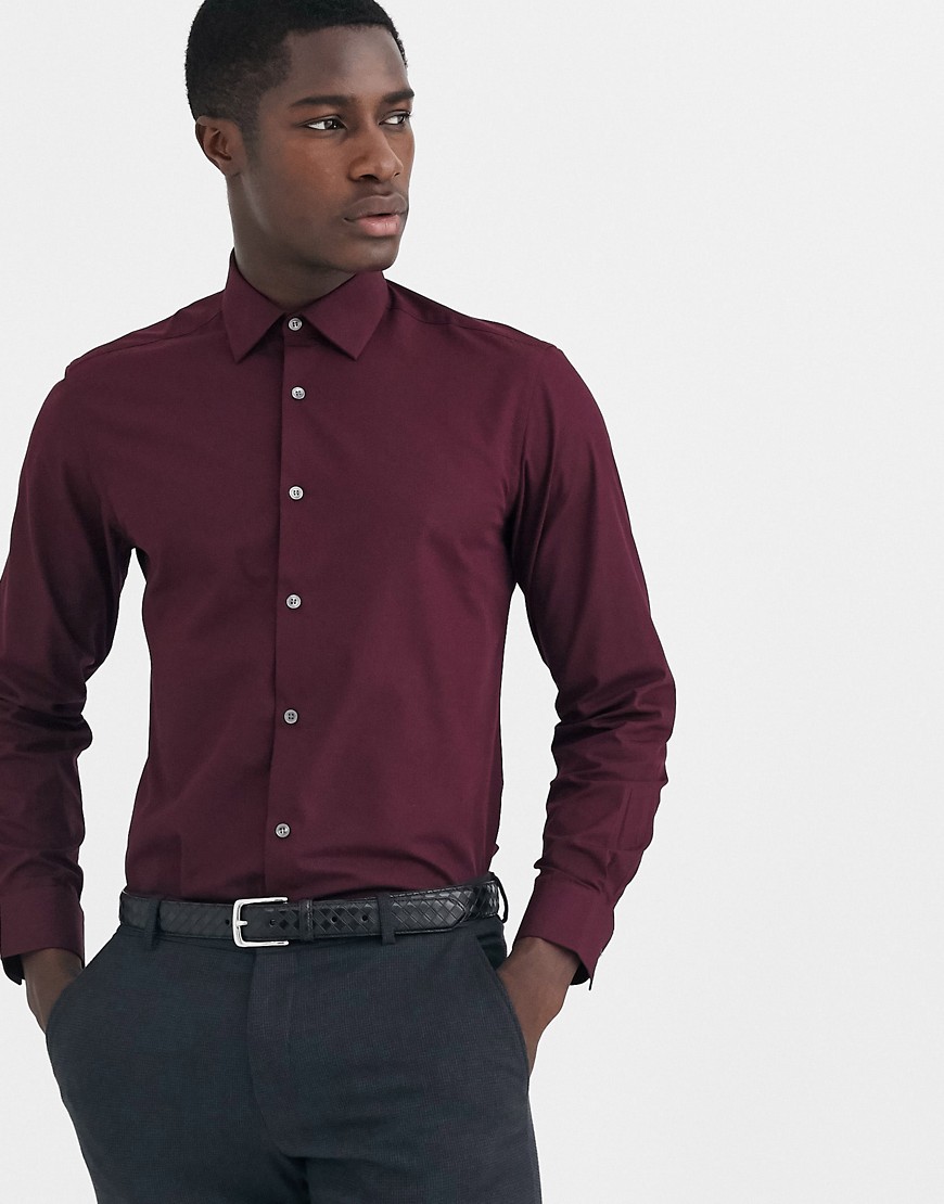 French Connection - Camicia slim in popeline-Rosso
