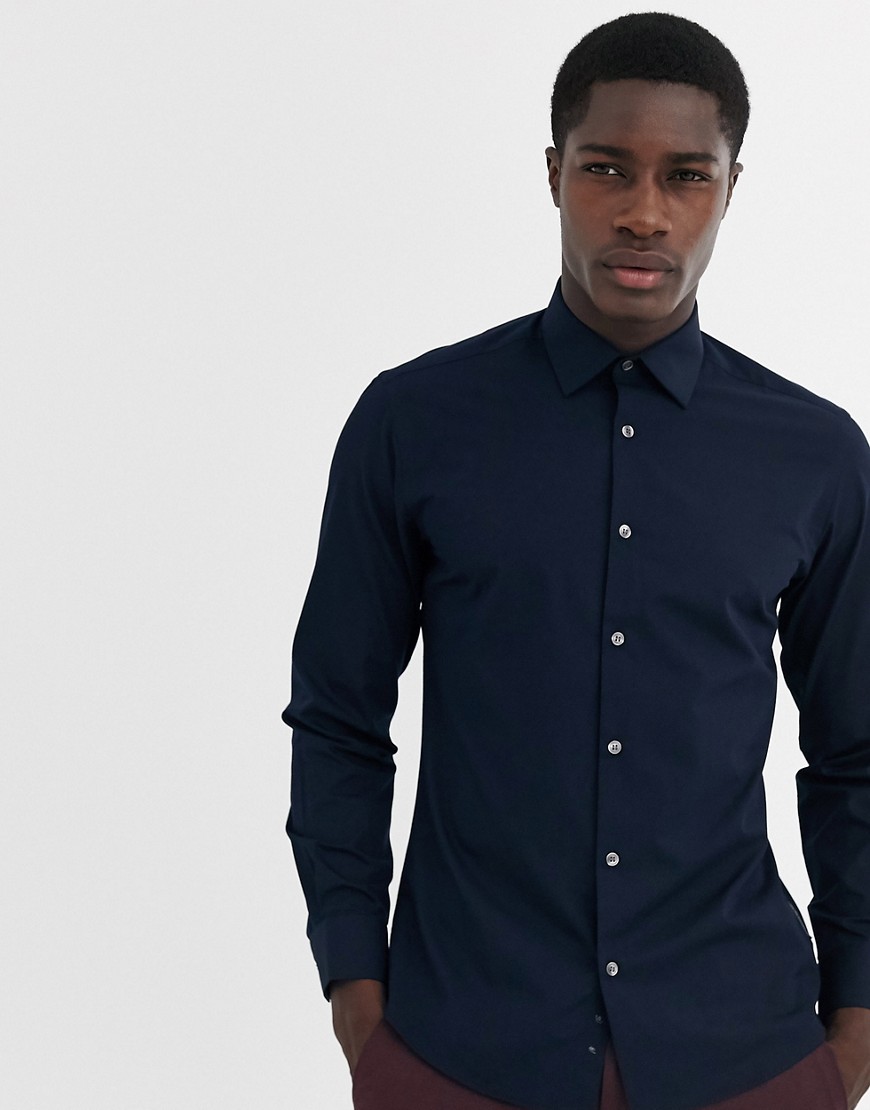 French Connection - Camicia slim in popeline-Navy