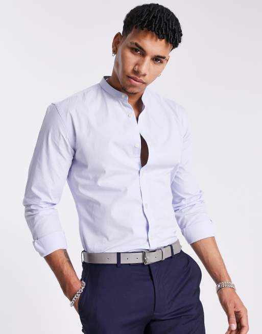 French Connection - Camicia slim tinta unita con collo serafino