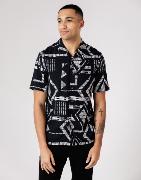 French Connection - Camisa negra de manga corta con estampado geométrico - view 1
