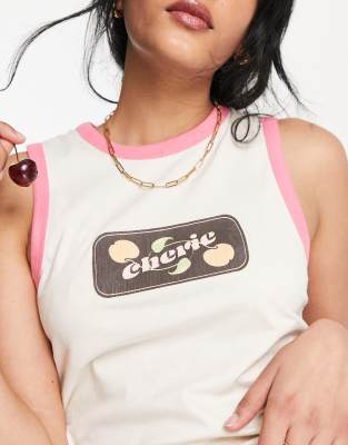 Canotta in cotone bianca con bordi rosa e scrittaCherie- WHITE-Bianco - French Connection T-shirt donna  - immagine2