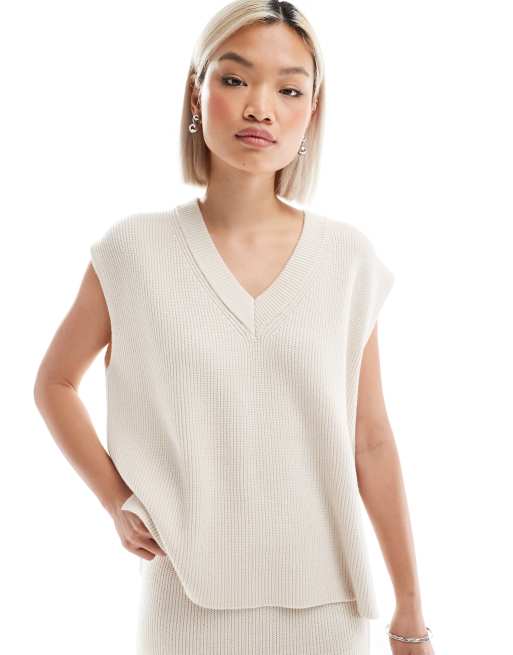 French Connection - Canotta in maglia color avena in coordinato