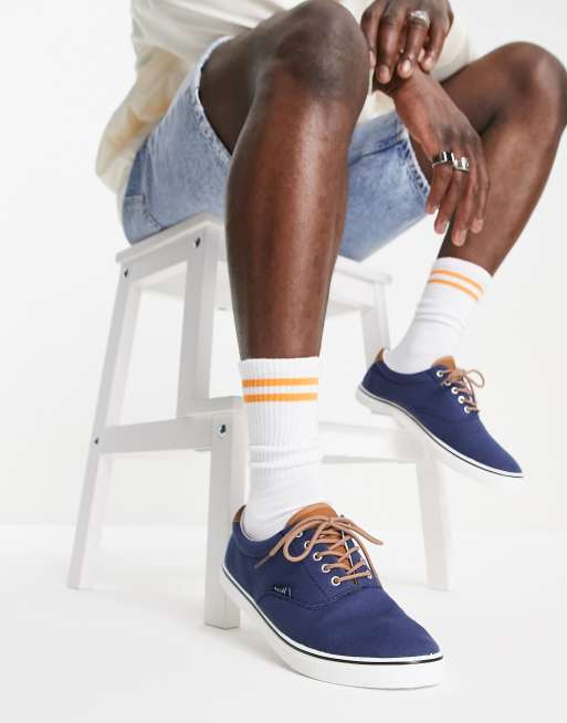 French Connection canvas deck trainers in marine
