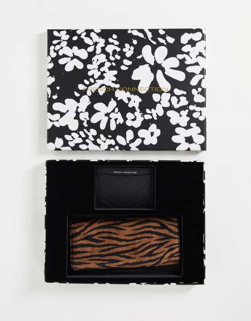 French Connection card holder and wallet gift set in black