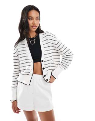 French Connection Cardigan In Black And White-multi