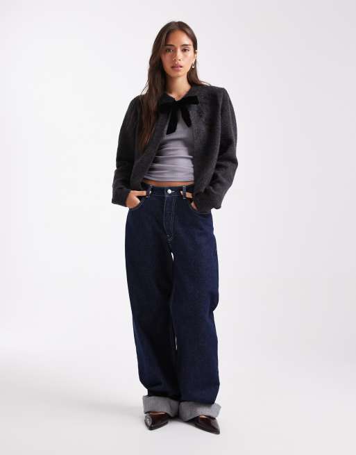 French Connection - Cardigan in maglia antracite con fiocco sul davanti, 3 di 4