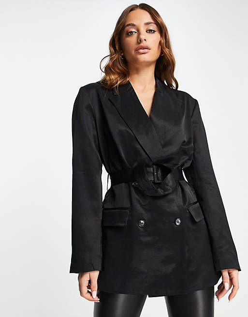 French Connection carena double breasted blazer in black | ASOS