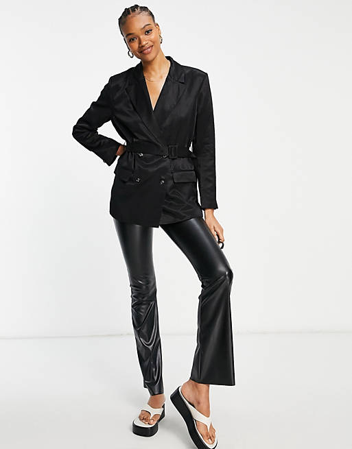  French Connection Carena suit jacket with tie waist in black co ord 