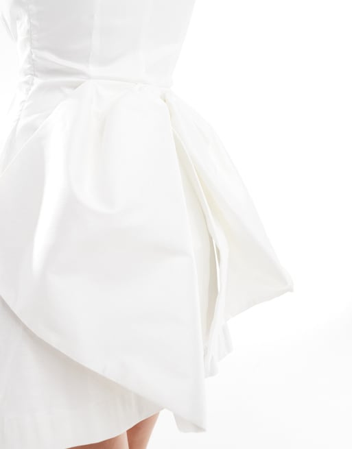 French Connection Carey satin pleated mini dress with bow back in white