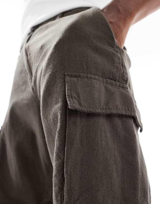 French Connection cargo pocket linen shorts in khaki, 4 of 5