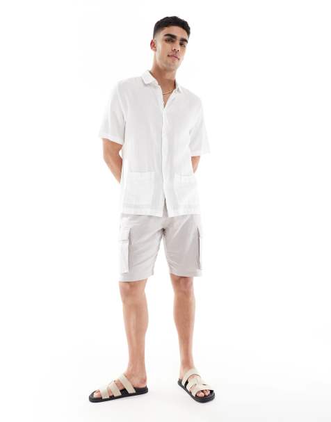 French Connection cargo pocket linen shorts in stone - view 1