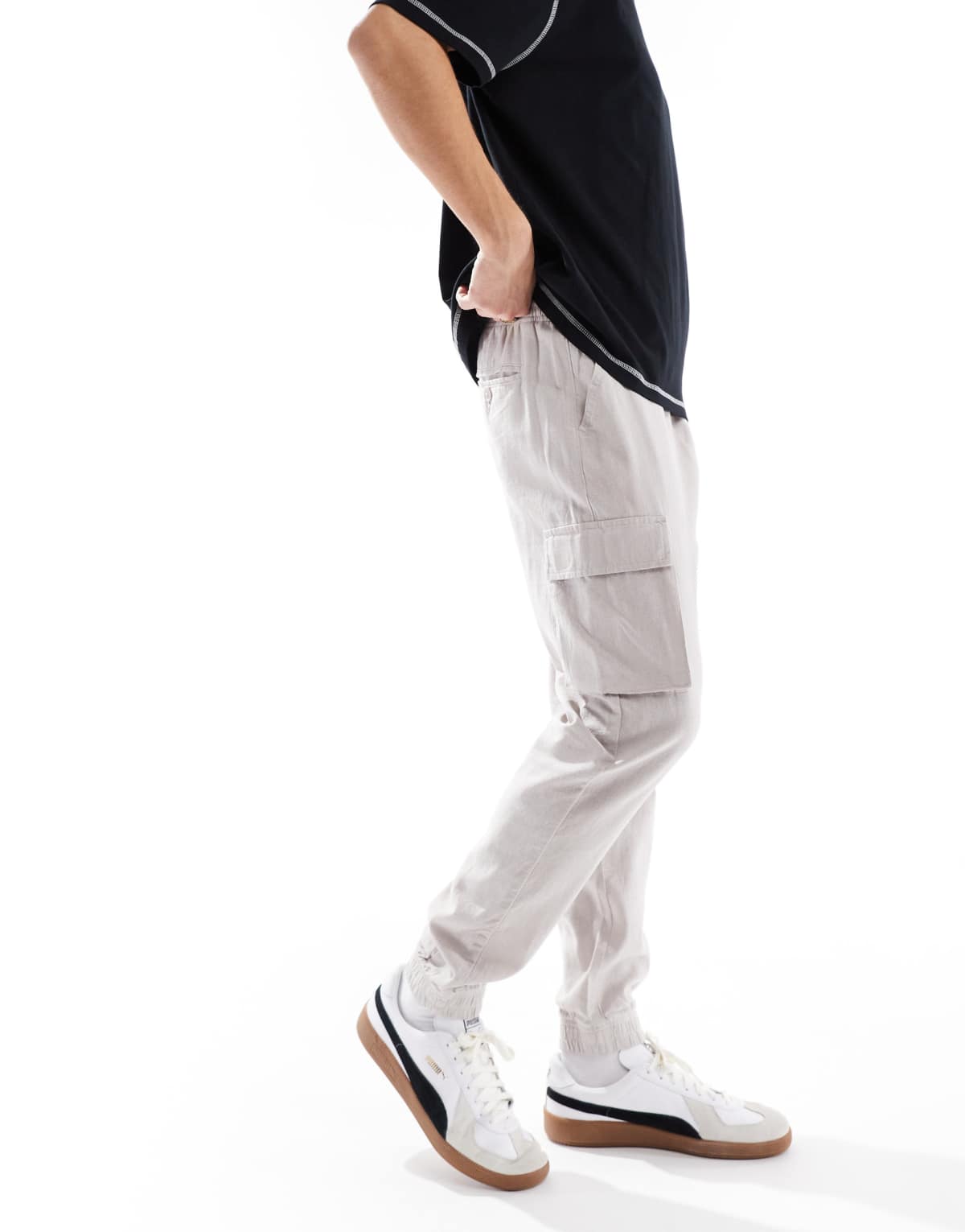 French Connection cargo pocket linen trousers in stone