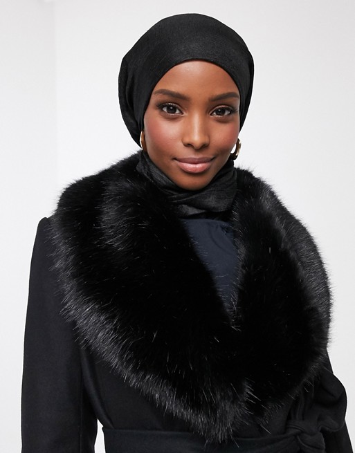French Connection Carmelita faux fur collar coat in black