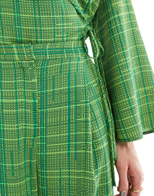 Mango Blue And Green Plaid Pants Two-piece