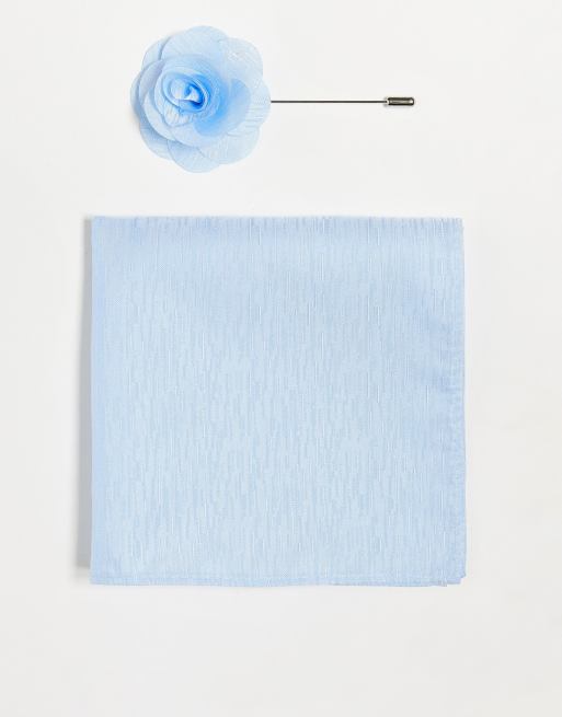 French Connection - Carré de poche et épingle de col - Bleu clair