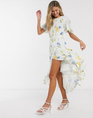 French Connection cascade hem belted floral midi dress