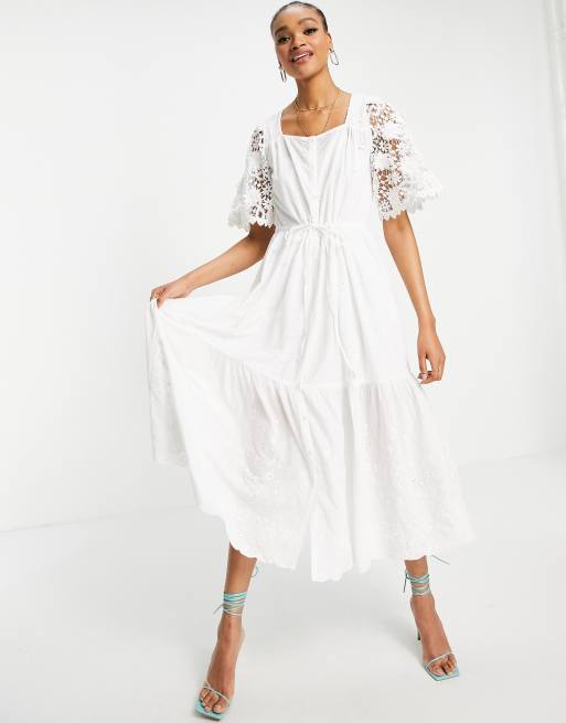 French Connection Cecily broderie dress in white