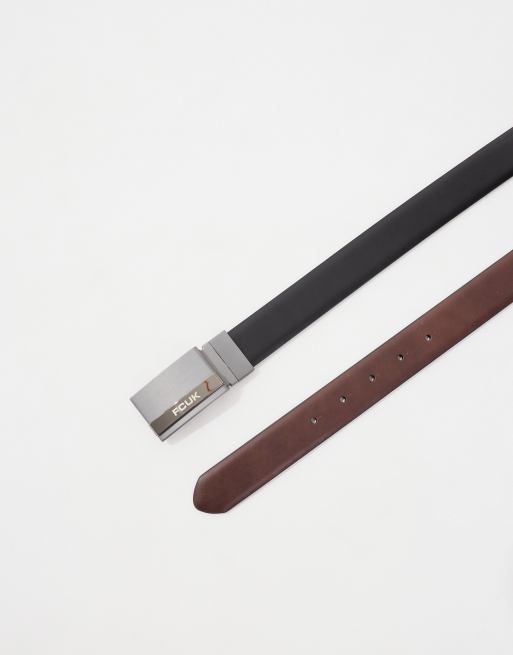 French Connection - Ceinture réversible en cuir avec logo FCUK - Noir et marron, 2 de 4