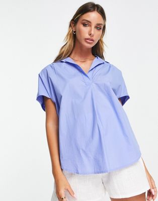 French Connection Cele short sleeve Rhodes blouse in blue