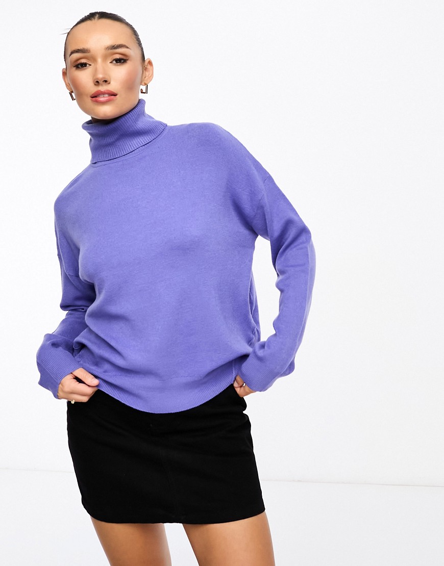 French Connection centre seam oversized roll neck in violet-Purple