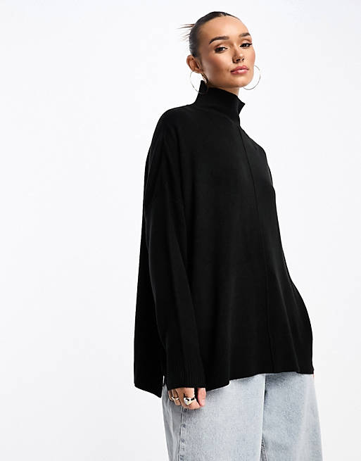 French Connection centre seam oversized roll neck jumper in black | ASOS