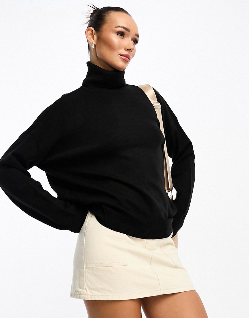 French Connection centre seam oversized roll neck jumper in black