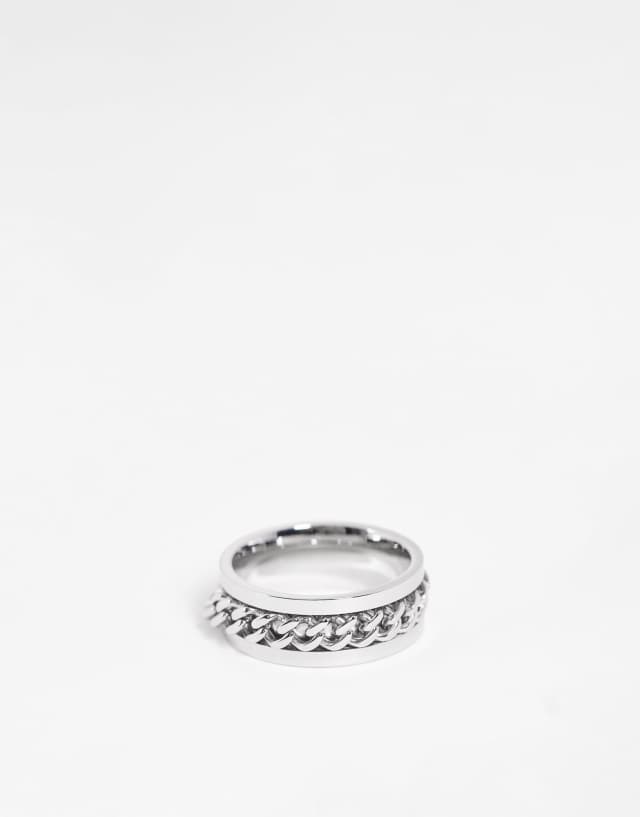 French Connection chain band ring silver