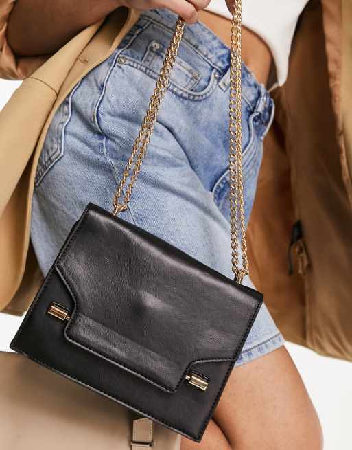 East/West Black Leather Crossbody Bag