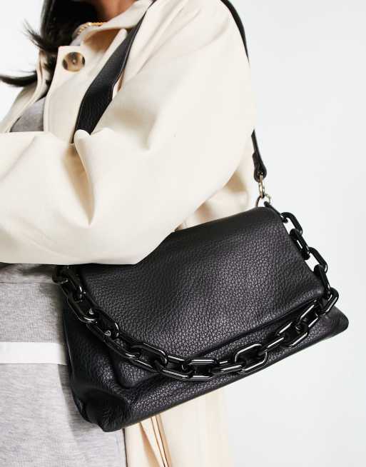 Black crossbody bag with silver chain best sale