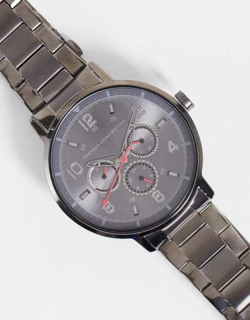 French Connection chain link strap watch in gun metal
