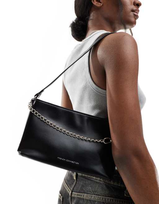 French Connection chain quilted shoulder bag in black | ASOS