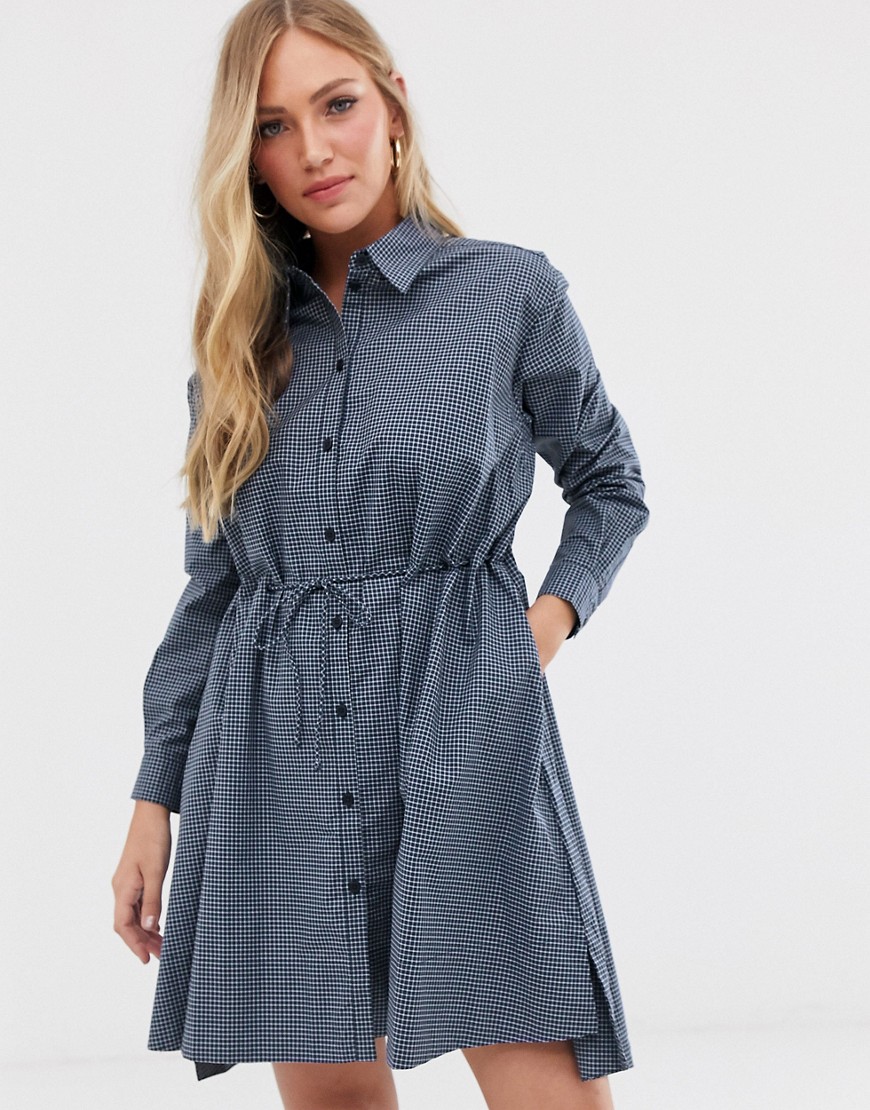 French Connection check draw string shirt dress-Blue