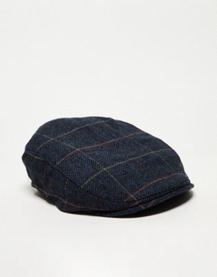 French Connection check flat cap in navy