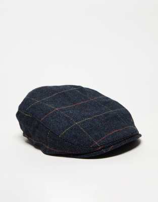 French Connection check flat cap in navy | ASOS