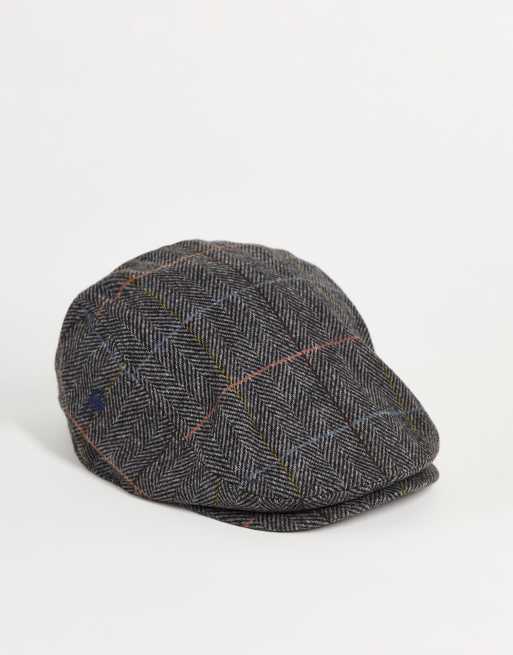 French Connection check flat cap in navy | ASOS