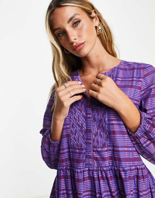 French Connection check mini dress in purple | ASOS