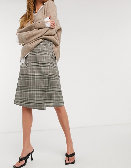 French Connection Check Wrap Skirt